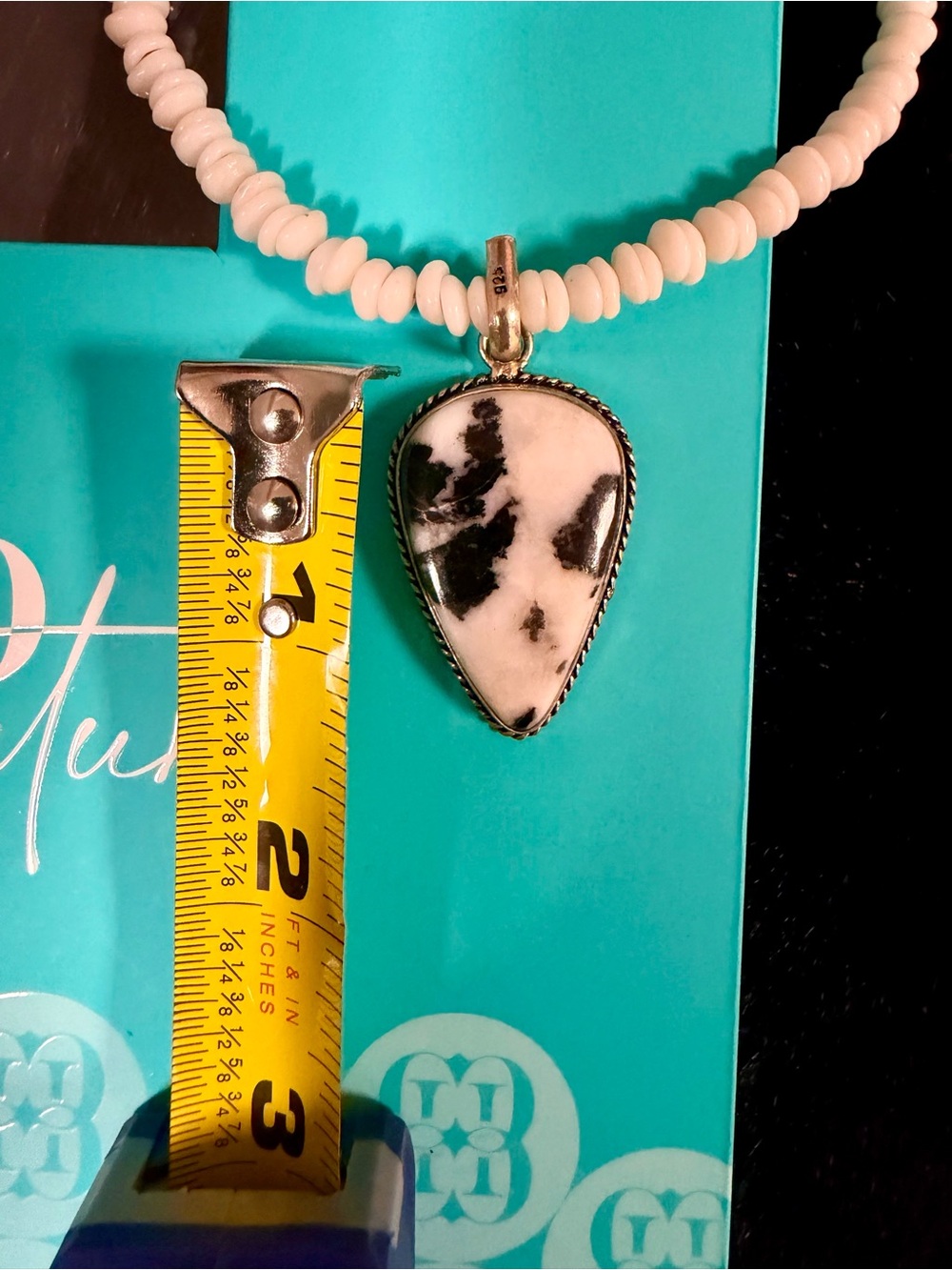 925 Sterling Silver Pendant Beaded Necklace white buffalo Native American - Picture 6 of 6